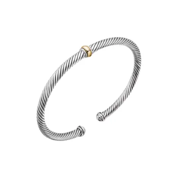 David Yurman 18kt Yellow Gold And Sterling Silver Classic Cable Station Bracelet 4mm