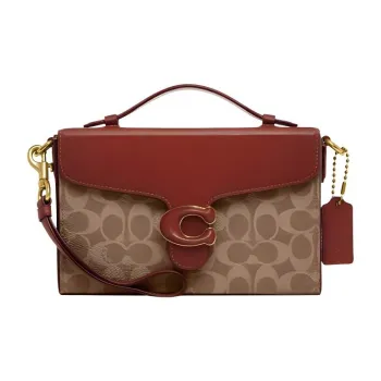 COACH Tabby PVC Small Square Bag, Crossbody Bag, Shoulder Bag, Handbag Medium Size Women's Red & Brown Monogram