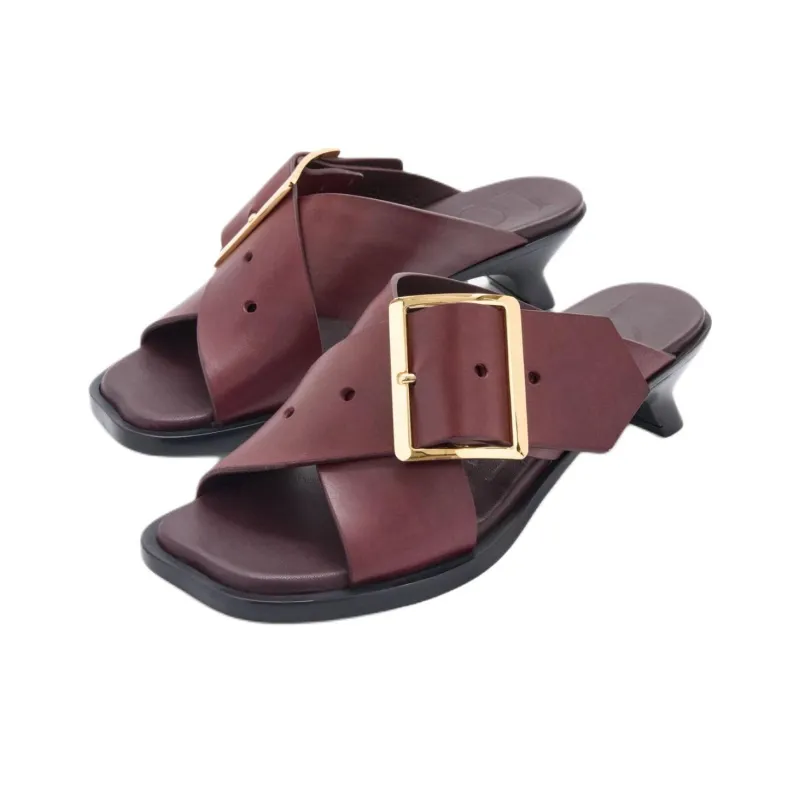 LOEWE Petal Slide Slippers 4cm Women's Burgundy-2