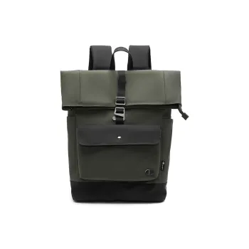 Champion Artificial Leather Backpack Large Size Unisex Black/Olive Green/Black