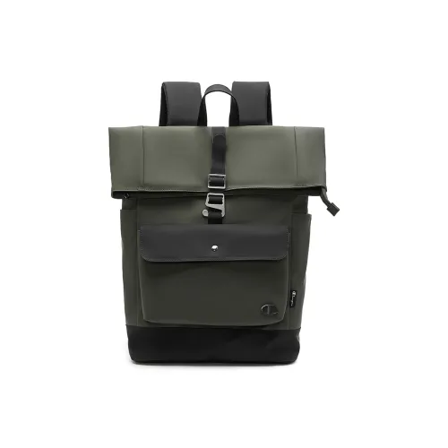Champion Artificial Leather Backpack Large Size Unisex Black/Olive Green/Black