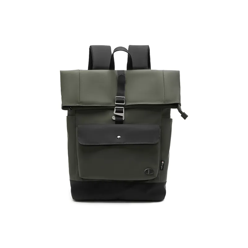 Champion Artificial Leather Backpack Large Size Unisex Black/Olive Green/Black-8
