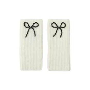 ZARA Acrylic Polyester Polyamide Alpaca Wool Elastane Knit Gloves Women's White