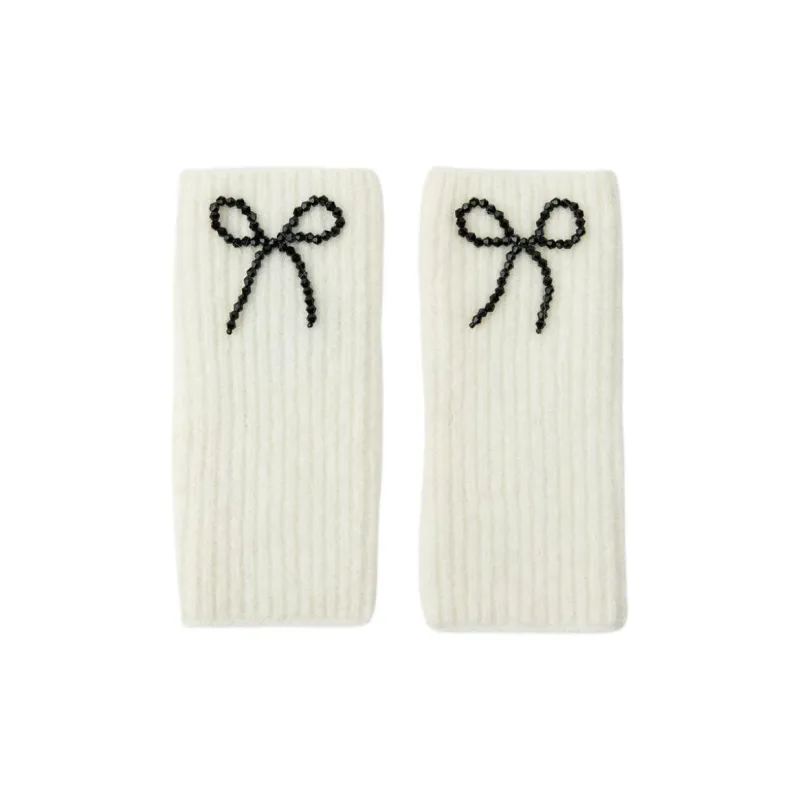 ZARA Acrylic Polyester Polyamide Alpaca Wool Elastane Knit Gloves Women's White-0