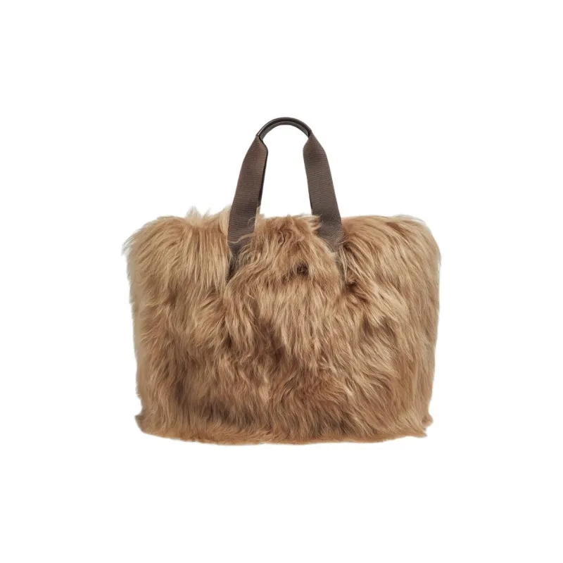 Moncler Shearling Tote Bag, Shopping Bag, Handbag Women's Camel Beige-1