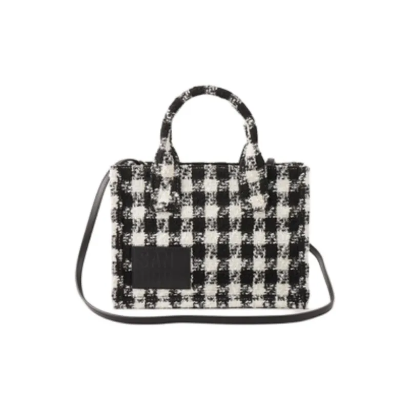 Sandro Polyester Tote Bag Shopping Bag Shoulder Bag Crossbody Bag Handbag Small Size Women's Black & White-1