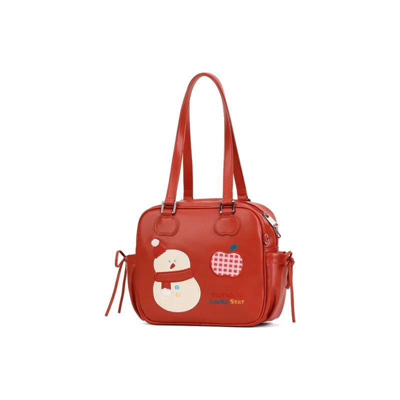 VANWALK PU Shoulder Bag, Tote Handbag Medium Size Women's Dark Chocolate/Caramel Cookies/Vintage Apple-15