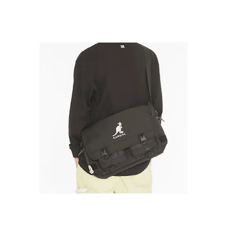 KANGOL Nylon Messenger Bag Crossbody One Shoulder Handbag Regular Unisex Black-5