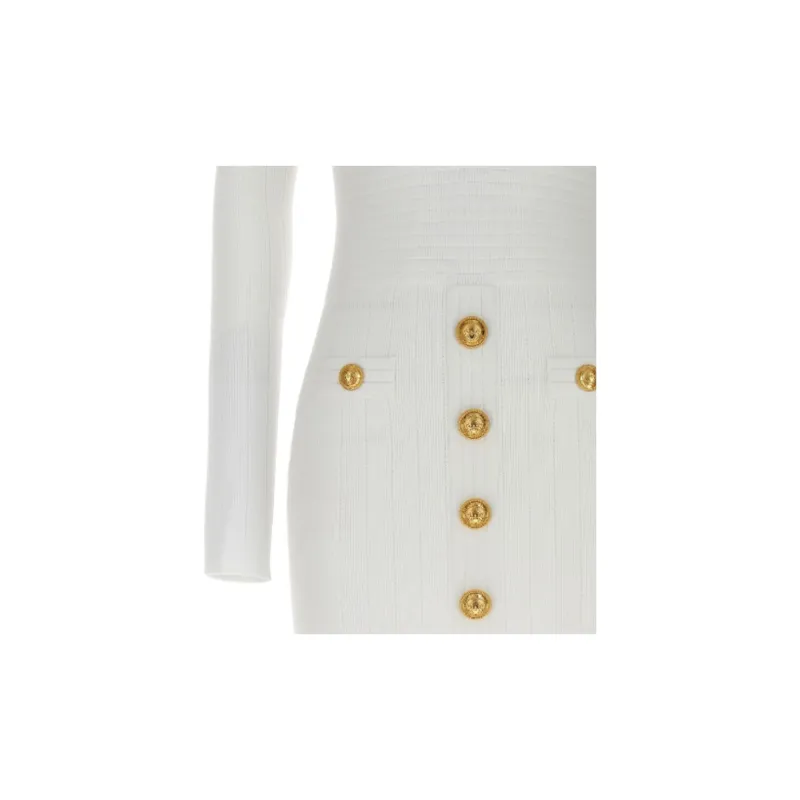 BALMAIN Long Sleeved Dress Women's White-3