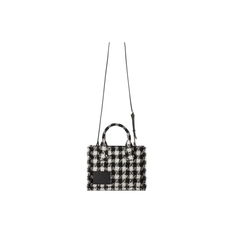 Sandro Polyester Tote Bag Shopping Bag Shoulder Bag Crossbody Bag Handbag Small Size Women's Black & White-0