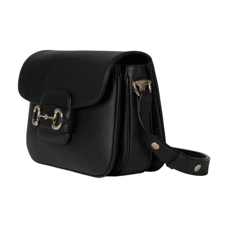 GUCCI Horsebit 1955 Leather Shoulder Bag Trumpets Women's Black-1