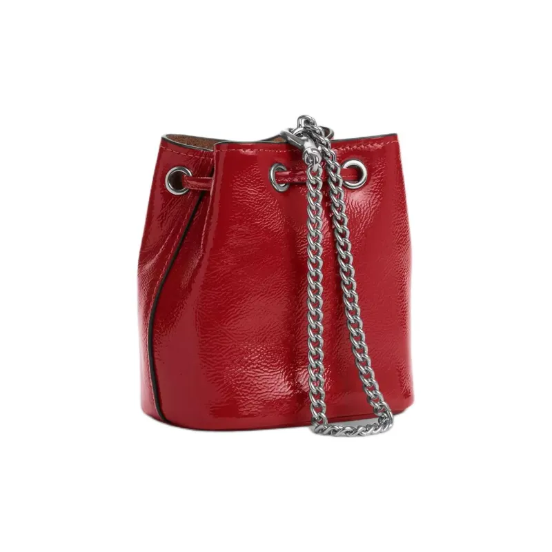 COACH Drawstring Patent Leather With Smooth Leather Clutch Mini Women's Red-1