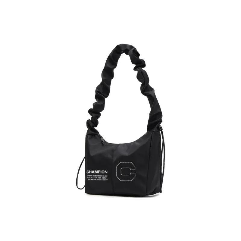 Champion Fabric Shoulder Bag Unisex Black/Milk White/Medium Blue Denim-1