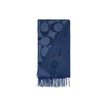 COACH Wool Cashmere Knit Scarves Unisex Blue