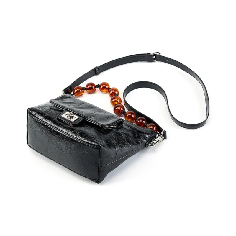 Carnival Keep Cow Leather Handbag Crossbody Bag Shoulder Bag Regular Women's Black/Burgundy-2