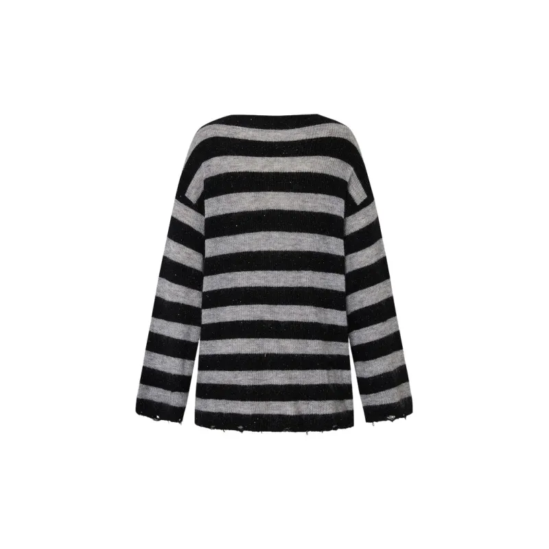 MOCO Sweater Women's Black Gray Stripes-1