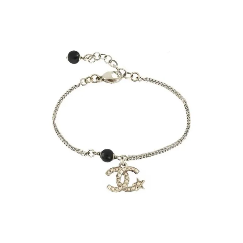 CHANEL Metal Rhinestone Bracelets Unisex Gold-0