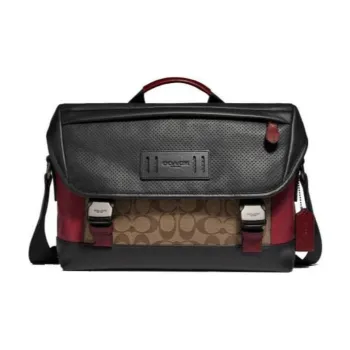 COACH Canvas With Leather Messenger Bag, Handbag, Shoulder Bag Tubas Men's Brown & Black