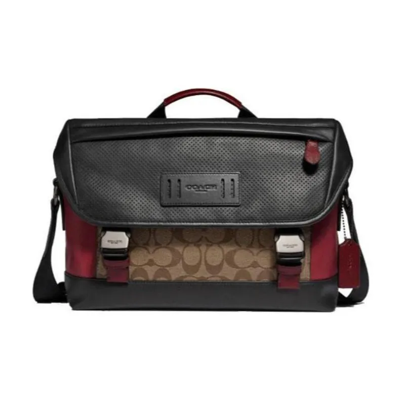 COACH Canvas With Leather Messenger Bag, Handbag, Shoulder Bag Tubas Men's Brown & Black-0