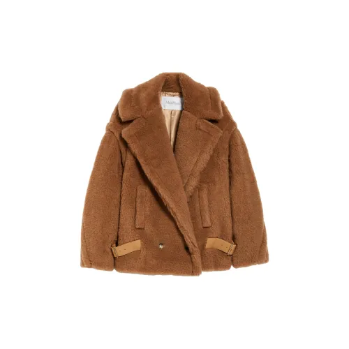 MaxMara Vanadio Collection Teddy Fabric Biker Jacket Jackets Coats Women's Camel