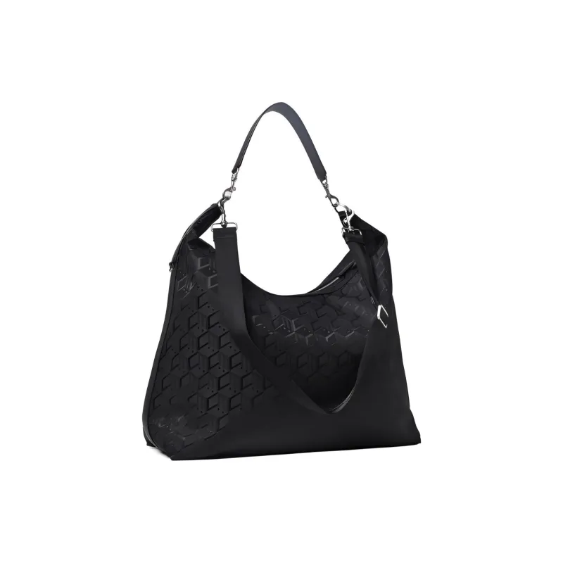 MCM Aren Jacquard Nylon With Nappa Leather Trim Portable Crossbody Bag Shoulder Bag Medium Size Women's Black-1
