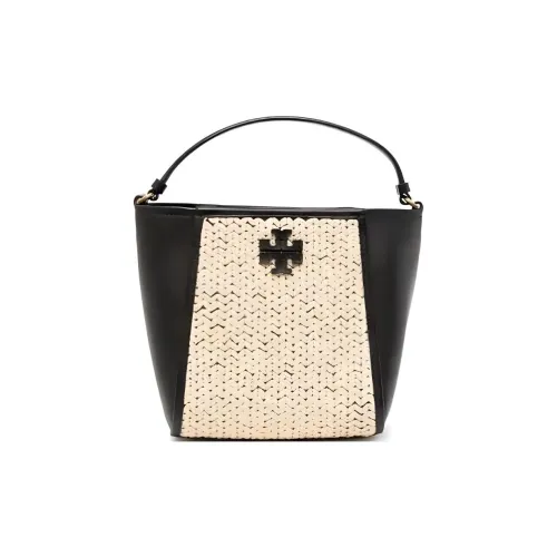 TORY BSA53305942 McGraw Raffia With Leather Bucket Bags Portable One Shoulder Shoulder Bags Small Size Women's Black & Straw