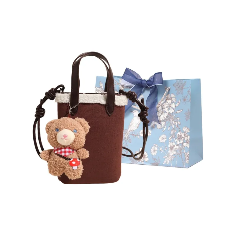 REDOO Suede Handbag Regular Women's Brown/Coffee/Black/Leopard Print-4