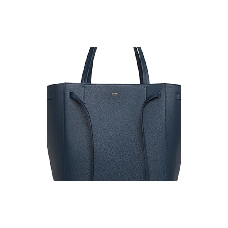 CELINE Grained Cow Leather Tote Shoulder Handbag Medium Size Women's Marine Blue-3