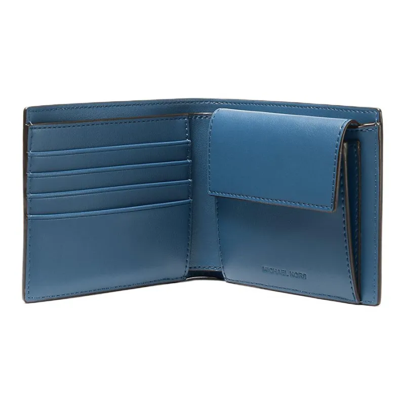 MICHAEL KORS Hudson Litchi Grain Leather Wallet Men's Blue-1
