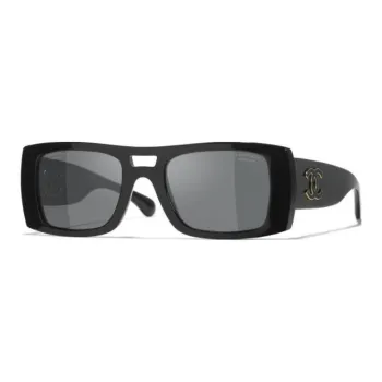 CHANEL Acetate Aviator Sunglasses Unisex Black