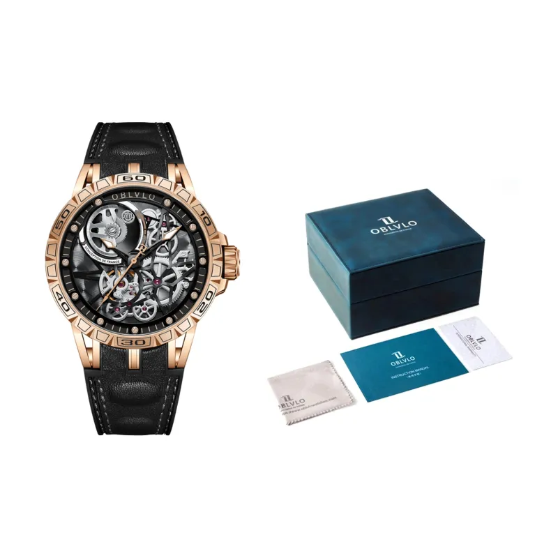 OBLVLO Automatic Mechanical Movement Watch Men's Watches Black Dial-14