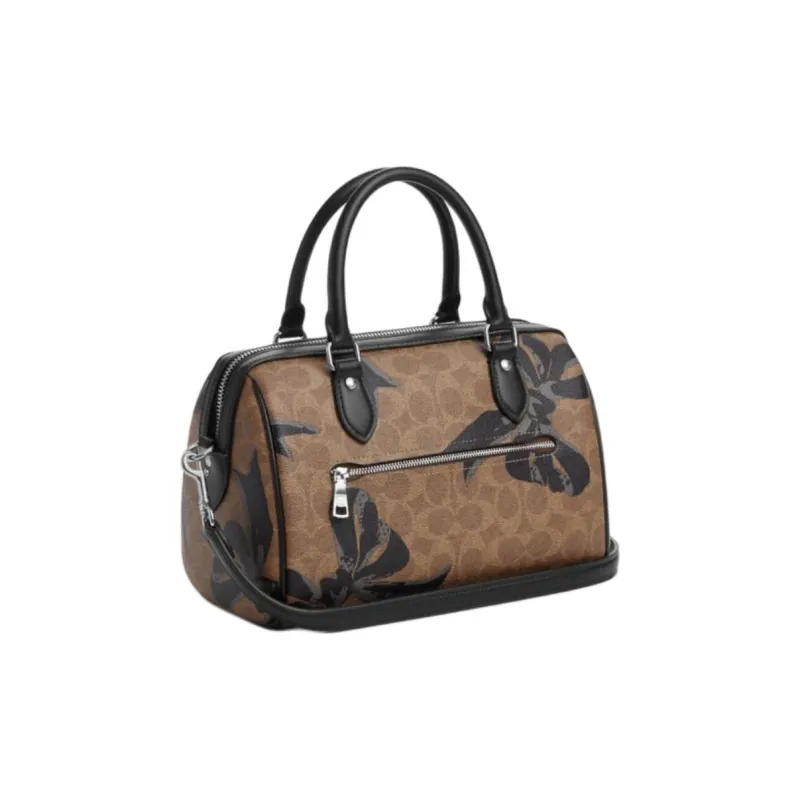 COACH Rowan Coated Canvas Crossbody Handbag Medium Size Women's Tan & Black-1