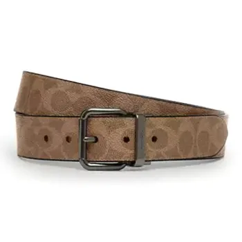 COACH Canvas Leather Belts Unisex Brown Width  3.8CM