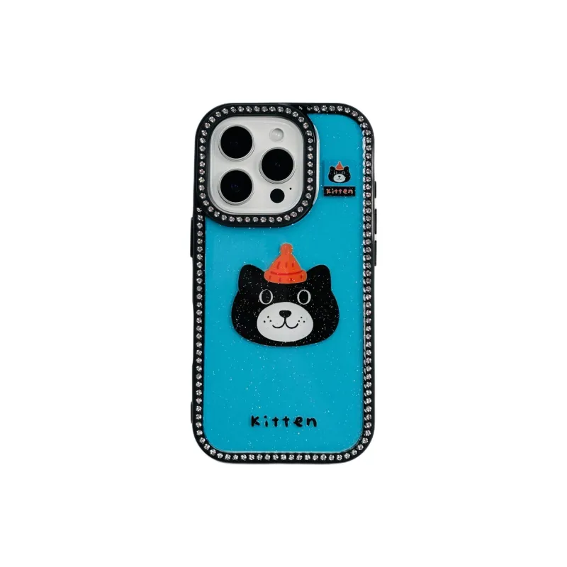 Wei Xin Acrylic Material Glitter Black Cat Lanyard Phone Cases Compatible With IPhone 16/15 Pro Max/Apple 13/14 Pro/Max-4