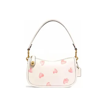 COACH Swinger Cow Leather Mahjong Shoulder Bag Handbag Women's Pink White