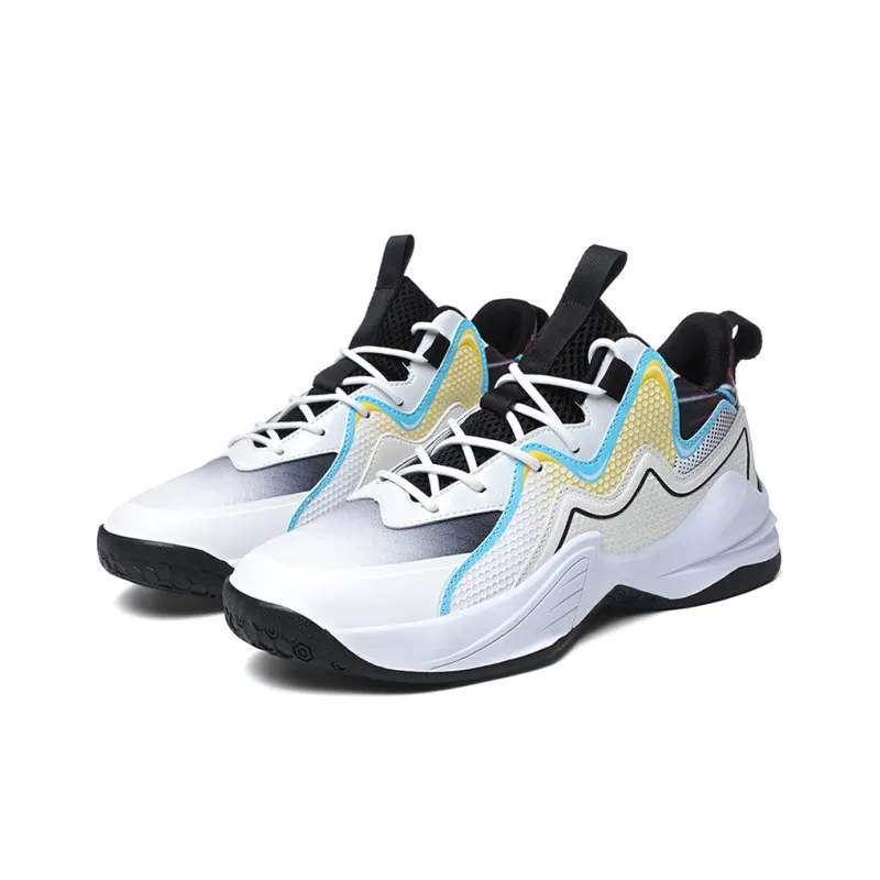 Meiretu Cushioning And Abrasion Resistant Coverage Mid Top Basketball Shoes Unisex White Black-1