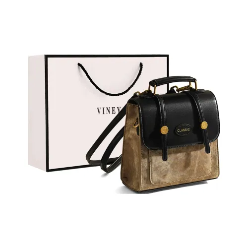 VINEY Synthetic Leather Shoulder Bag Crossbody Bag Backpack Regular Women's Khaki & Black