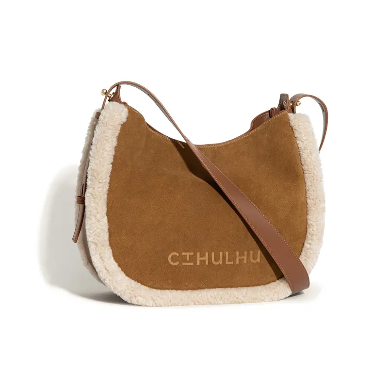 Cthulhu Cow Leather Minimalist Style Individual Tote Crossbody Bag Large Size Women's Brown-3