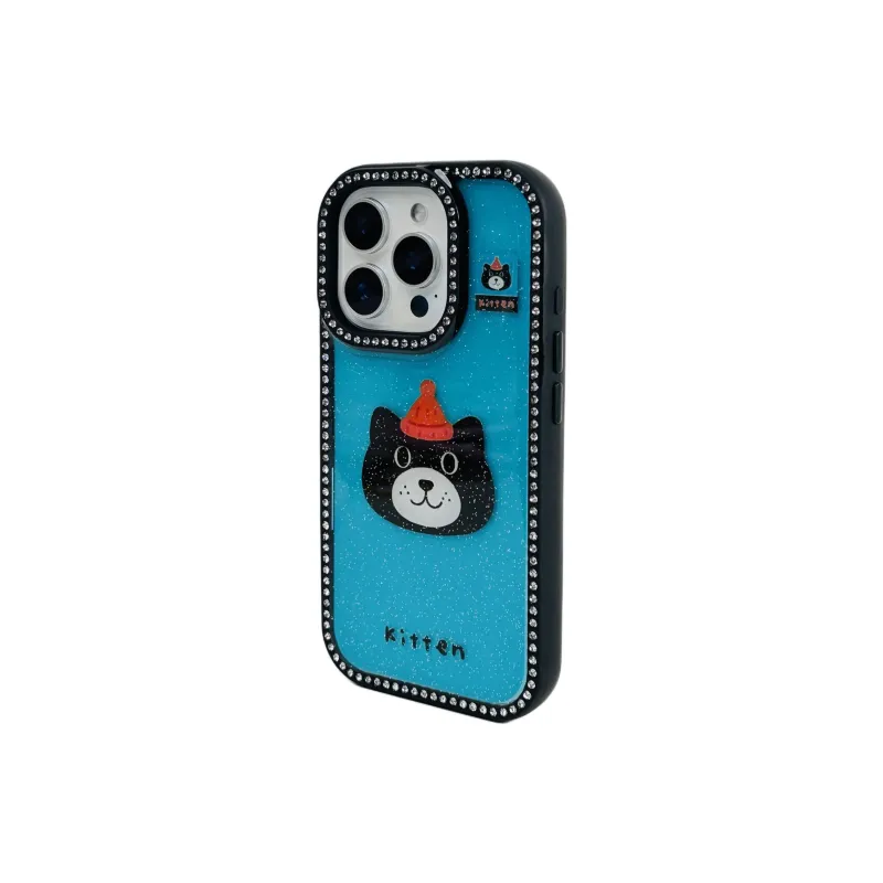 Wei Xin Acrylic Material Glitter Black Cat Lanyard Phone Cases Compatible With IPhone 16/15 Pro Max/Apple 13/14 Pro/Max-6