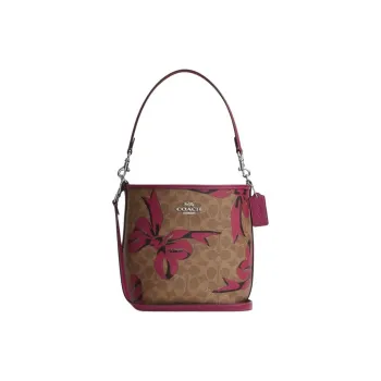 COACH City Coated Canvas Bucket Bag, Shoulder Bag Trumpets Women's Pink Butterfly