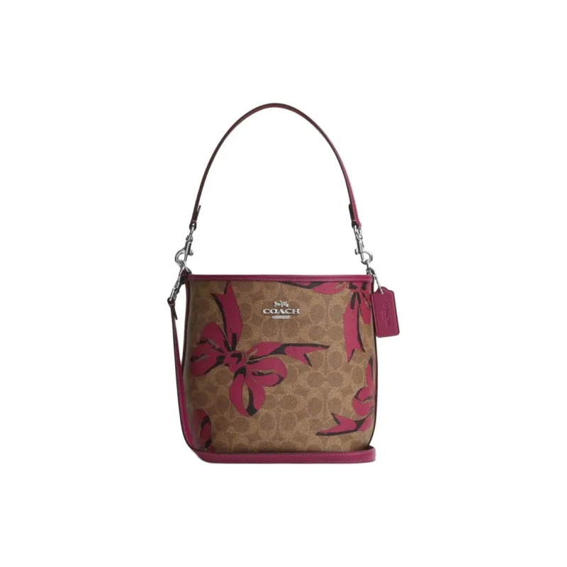COACH City Coated Canvas Bucket Bag, Shoulder Bag Trumpets Women's Pink Butterfly-0