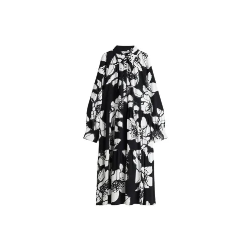 H&M Long Sleeved Dress Women's Black/White Floral