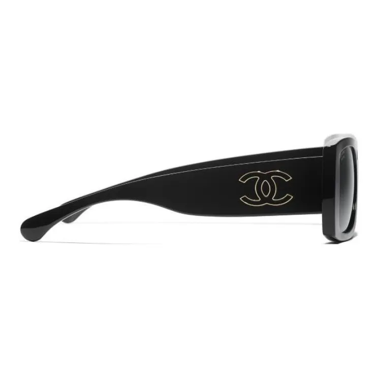 CHANEL Acetate Aviator Sunglasses Unisex Black-3
