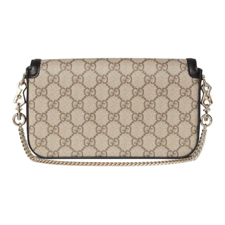 GUCCI Horsebit 1955 Leather Trim Shoulder Bag Mini Women's Beige & Dark Brown-2