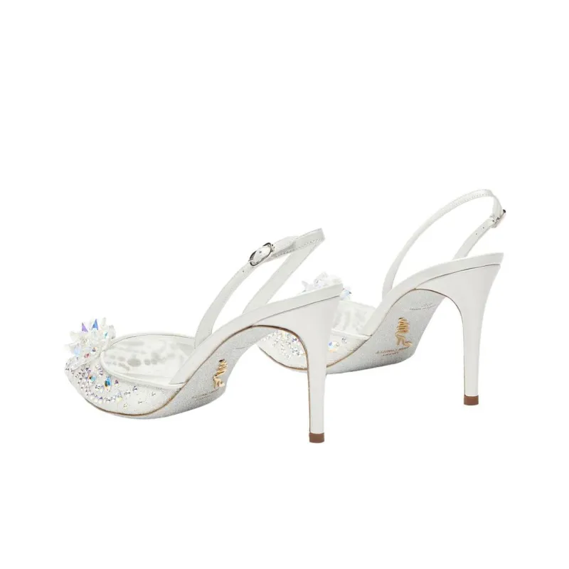 RENE CAOVILLA Cinderella Slim Heel High Heels 8cm Women's White-4