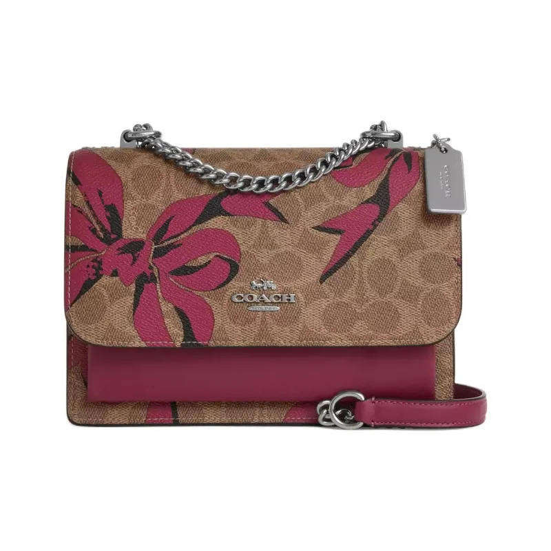 COACH Klare Coated Canvas Crossbody Bag, Shoulder Bag Small Size Women's Tan & Pink-0