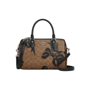 COACH Rowan Coated Canvas Crossbody Handbag Medium Size Women's Tan & Black