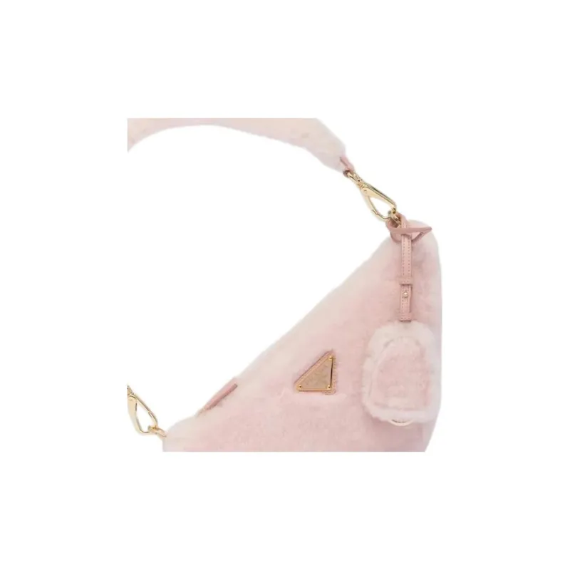 PRADA Plush Fuzzy Bag, Underarm Handbag, Shoulder Bag Women's Cherry Blossom Pink-3
