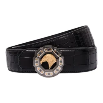 STEFANO RICCI Crocodile Leather Metal Leather Belts Men's Black Width: 4CM