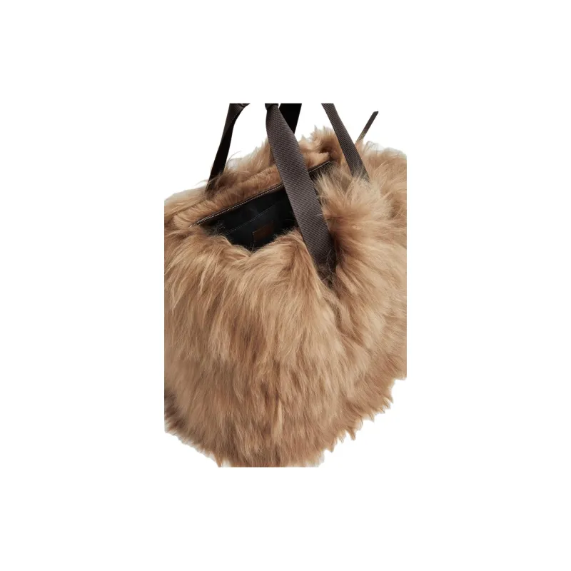 Moncler Shearling Tote Bag, Shopping Bag, Handbag Women's Camel Beige-4
